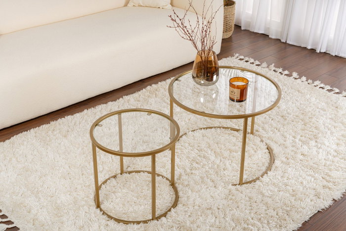 Hanah Home Juego de Mesas de Café Dorado y Transparente